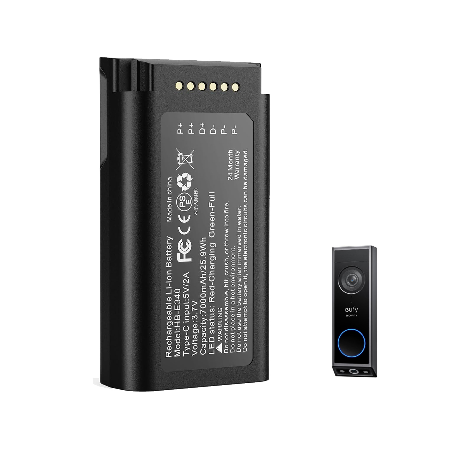 Eufy Camera S340 - 유피 E340 비디오 도어벨용 7000mAh 충전식