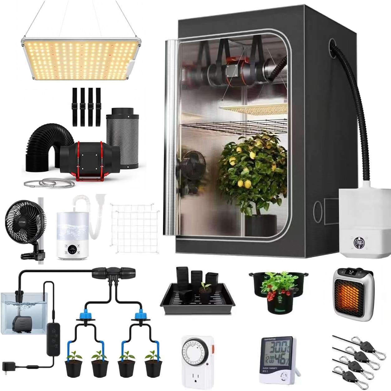 32x32 크기의 통합형 재배 텐트 완전 세트, S10 - Grow Light Led 리뷰 및 가격